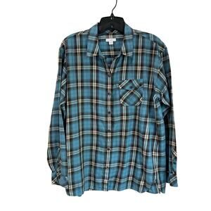 J. Jill Blue Mutli Colored Plaid Flannel Button Down Size M